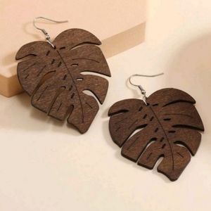 Anthropologie Monstera Leaf Boho Wooden Earrings